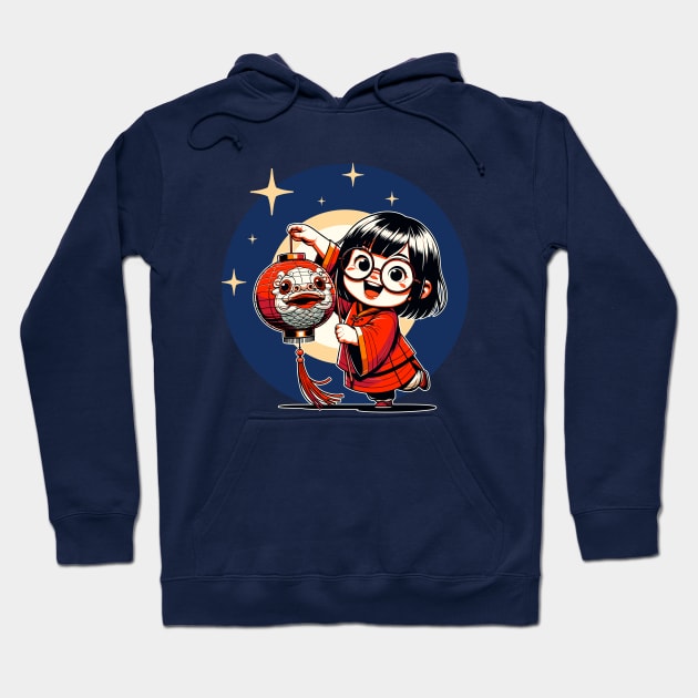 Kawaii Girl Celebrates Lunar New Year at Lantern Festival 2024 Hoodie by Half Sugar Boba